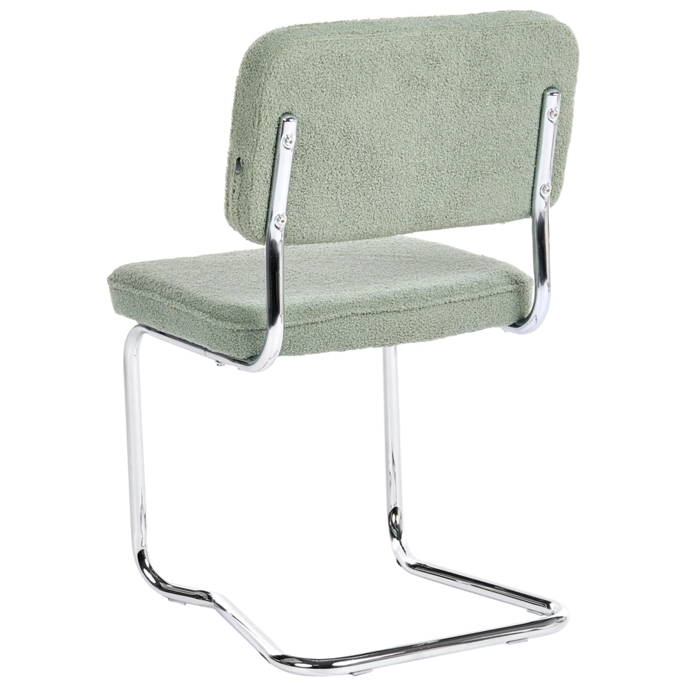 Set di 2 sedie da pranzo con rivestimento in bouclé verde chiaro e gambe in ferro stile retrò