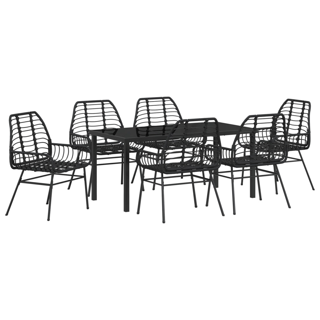 Set da pranzo da giardino 7 pezzi Nero Polyrattan