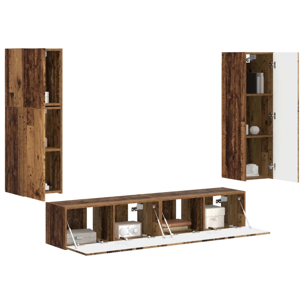 Set mobile TV 4 pz-Credenza per TV Legno vecchio Legno multistrato 695675