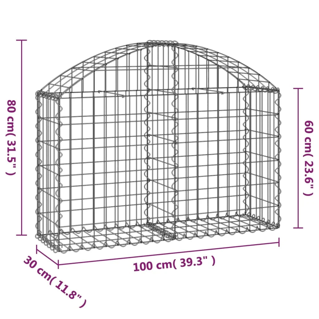 Gabbione recinto a gabbia muro di contenimento ad arco 100 x 30 x 60/80 cm ferro zincato argento 02_0039958