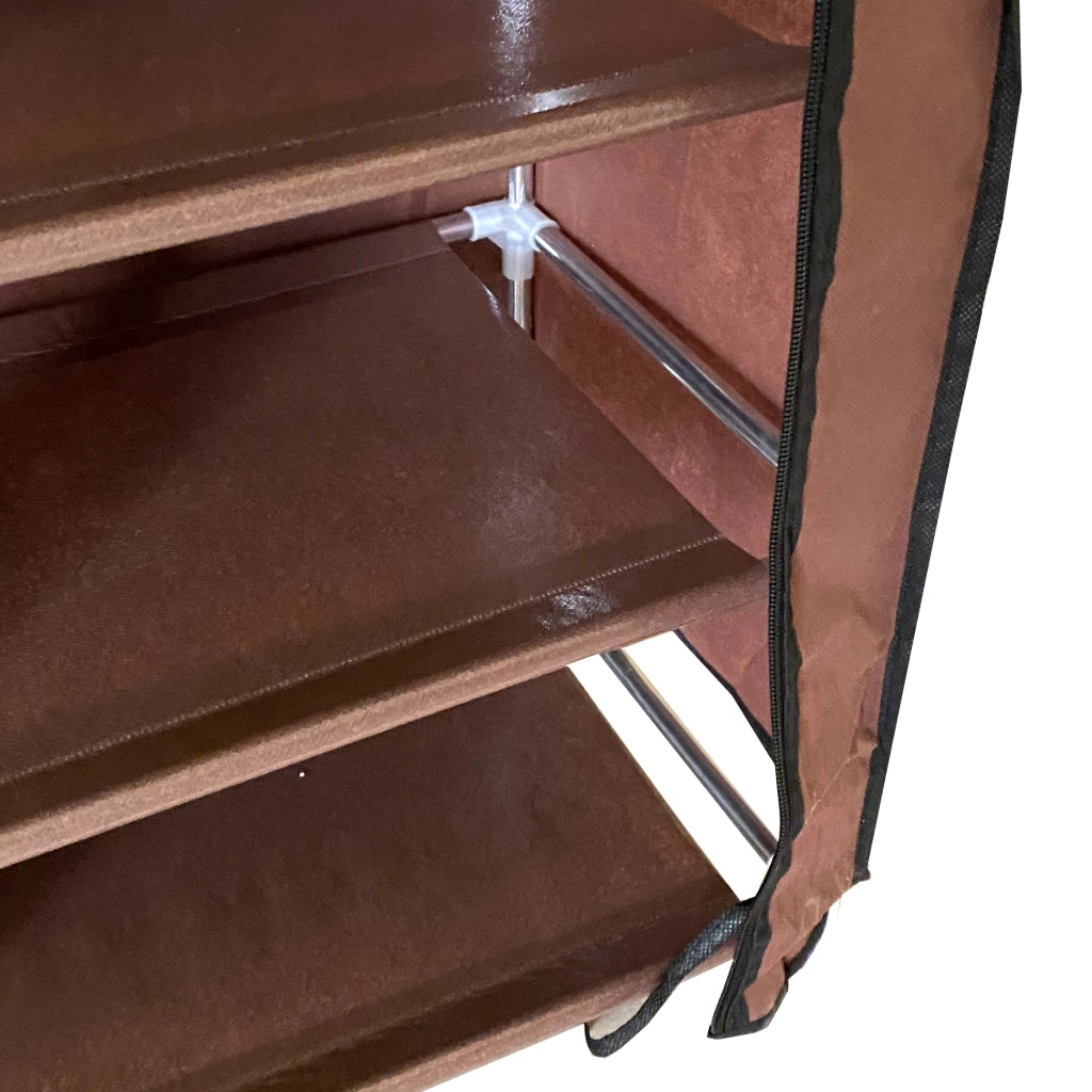 Scarpiera Tessuto per Scarpe con 2 Ante con Cerniera 125x92x28,5cm, 28 paia. Marrone