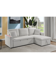Divano letto contenitore, reversibile angolare, led, ecopelle bianco chaise longue Sicorage Tuky