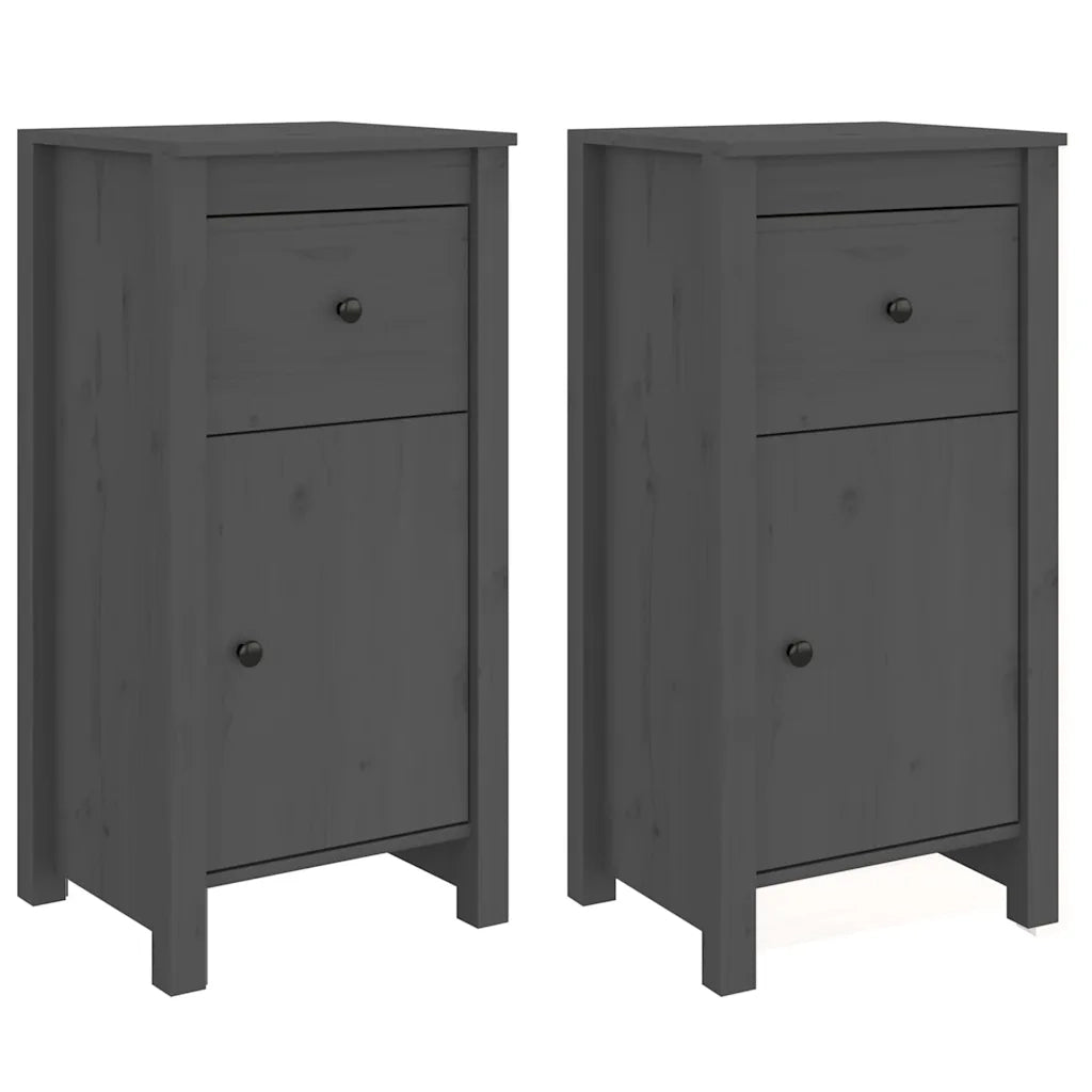 Credenze 2 pz Grigie 40x35x80 cm in Legno Massello di Pino 813759