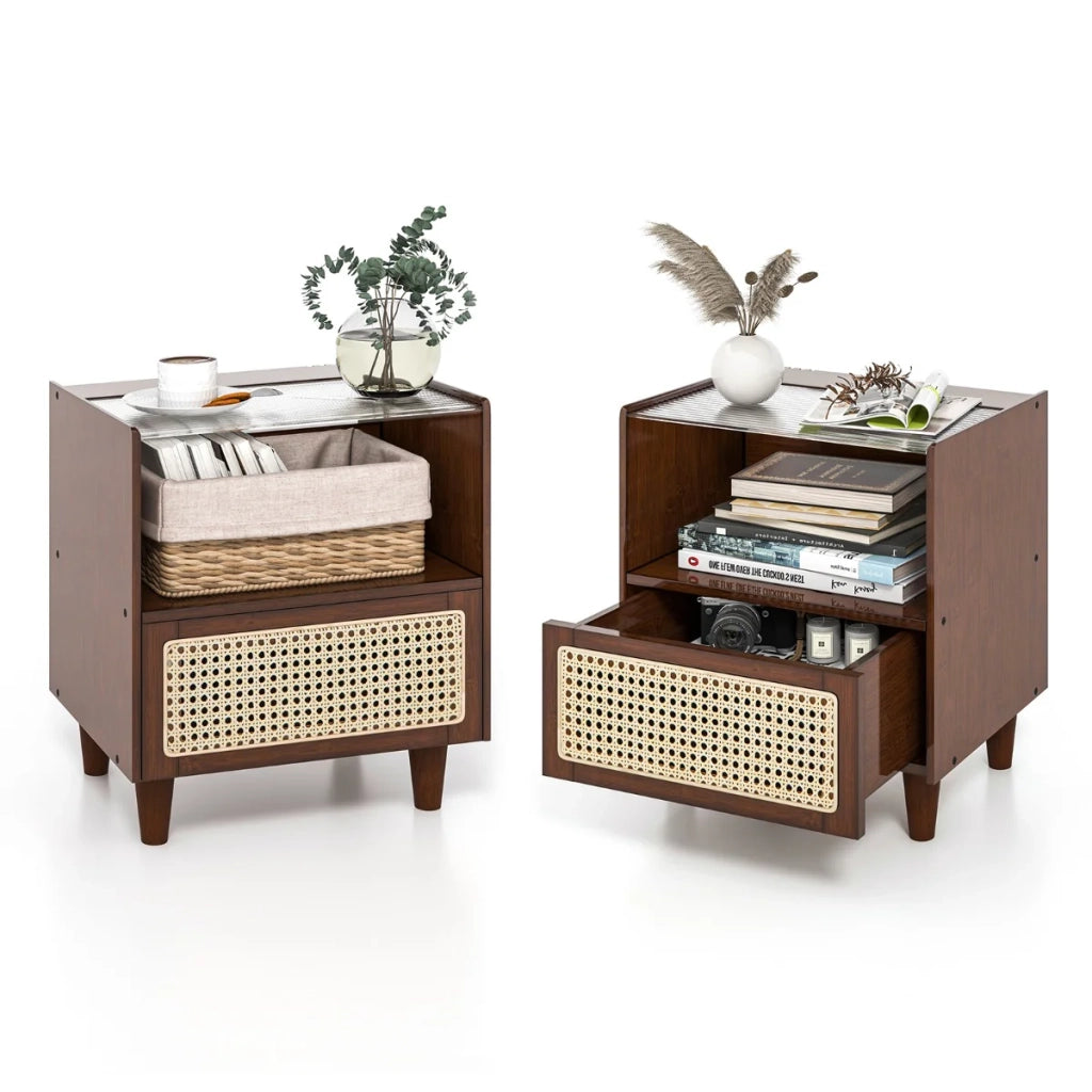 Set di 2 comodini 43 x 35 x 50 cm con contenitore nascosto stile bohémien bambù marrone 20_0009875