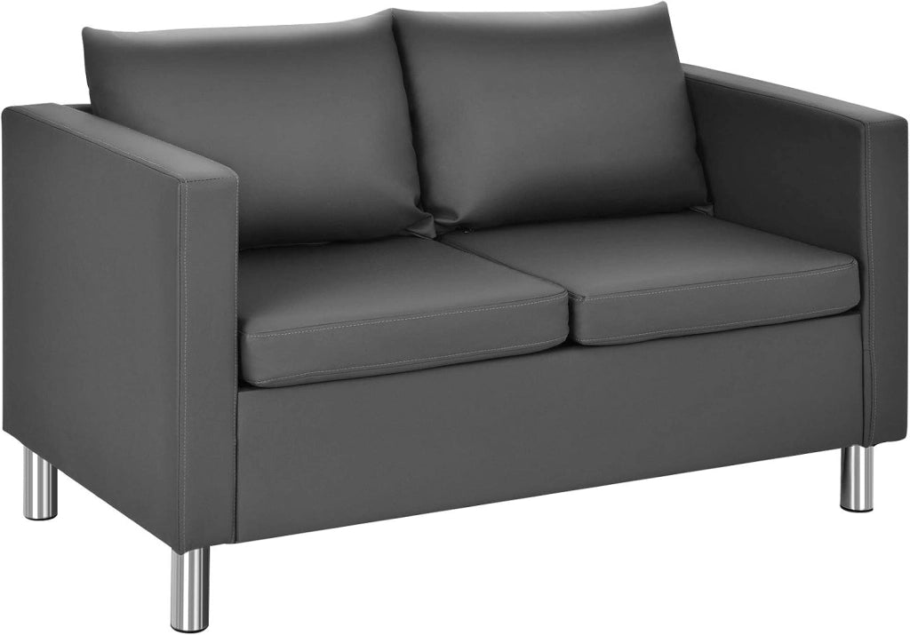 Divano a 2 Posti, Divano Moderno con Cuscino Morbido, Gambe in Legno di Gomma, In Similpelle PU, Carico 240 kg, 120x60x62,5 cm