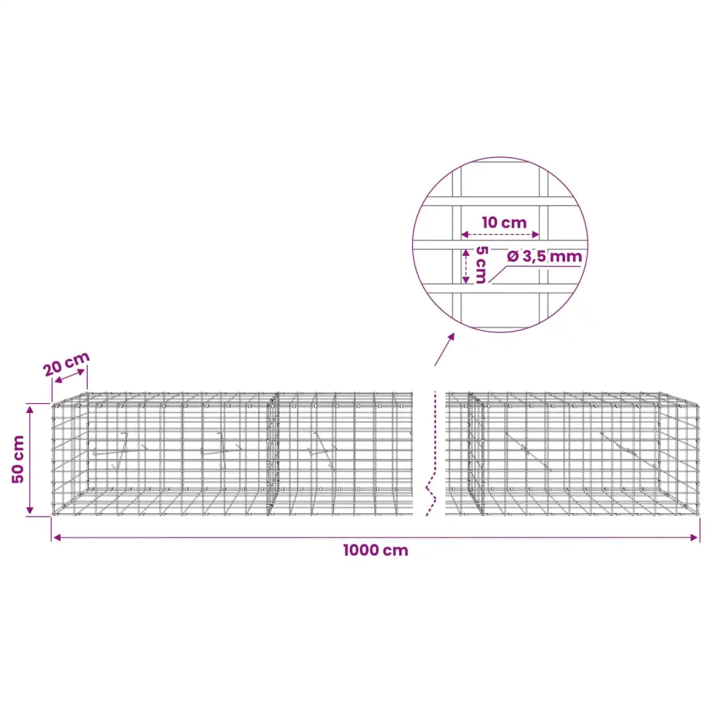 Gabione con Filo da 3,5 mm e Rete da 5x10 cm 1000x20x50 cm 3462614
