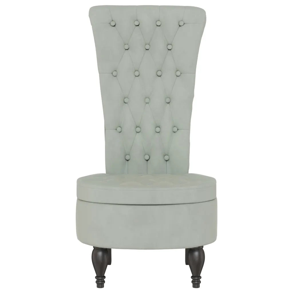 Sedia Schienale Alto Design con Bottoni Velluto Grigio Chiaro 352464