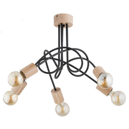 Lampada a sospensione industriale Tango Wood 5xE27 nera Alfa