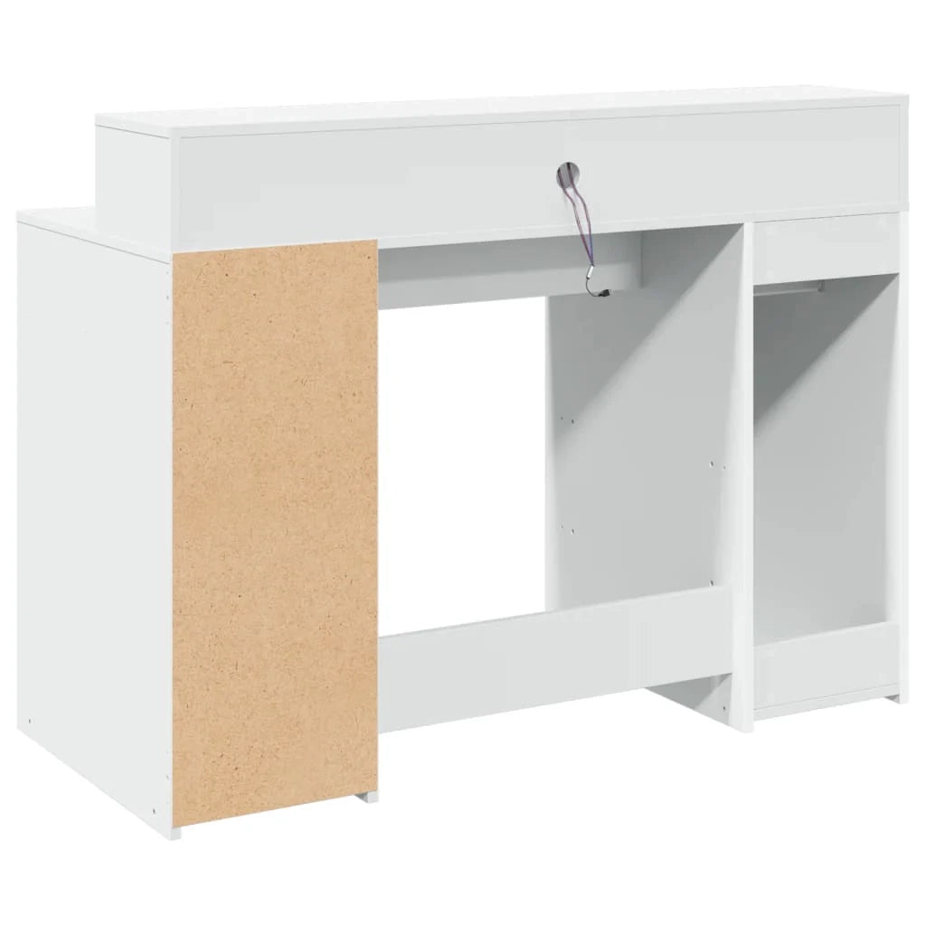 Scrivania da ufficio postazione di lavoro mobile per computer scrivania da studio con luci a LED 120 x 55 x 91 cm legno ingegnerizzato bianco 02_0023404