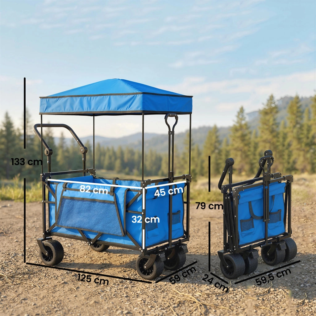 Carrello da Giardino Pleghevole con Ruote ¨C zephmum ¨C 125x59x133 cm Blu