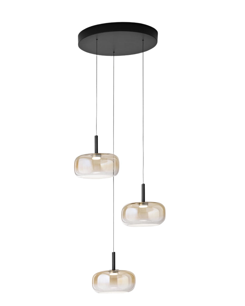 Lampada a Sospensione LED Devero Ø45cm 21W 2550lm CCT 2700K/3000K/4000K Dimmerabile a step, Struttura Metallo e Vetro - Cognac Sfumato
