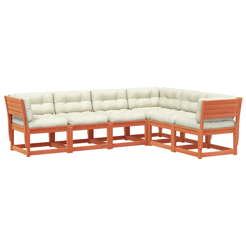Set Divani Giardino 6pz con Cuscini Marrone Cera Massello Pino 3217027