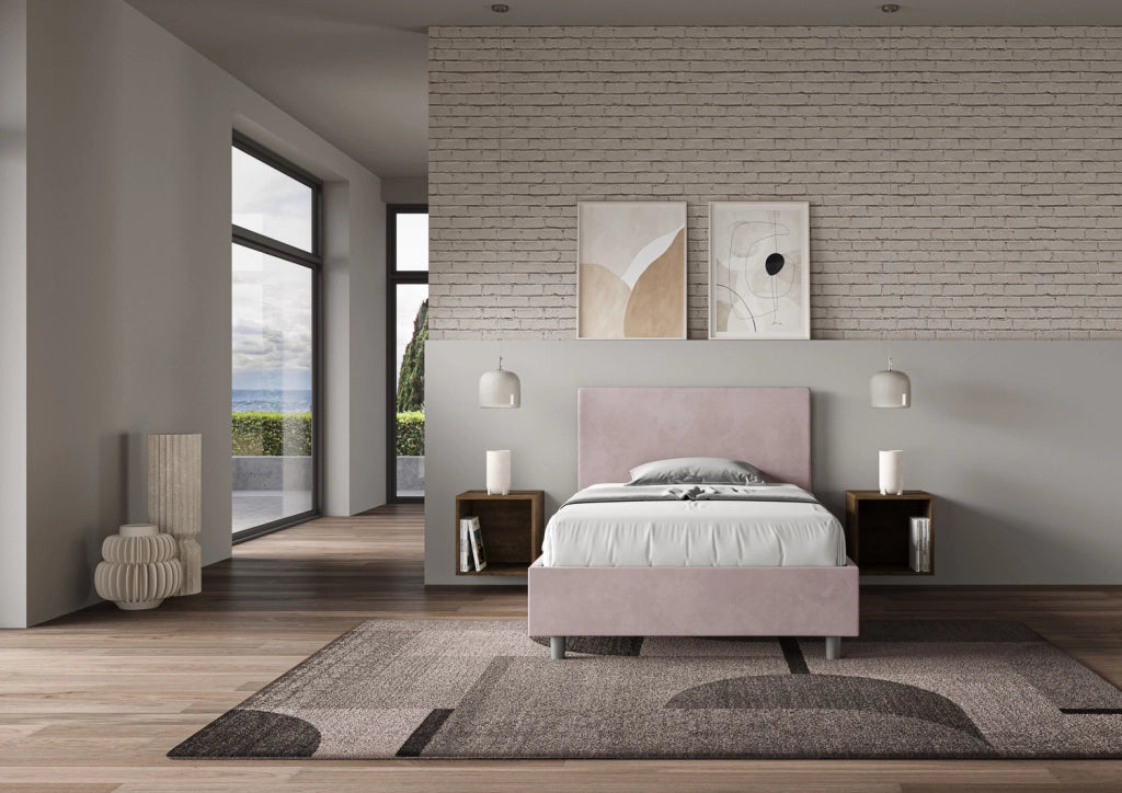BS COM Letto una piazza e mezza con rete imbottito 120x190 microfibra glicine