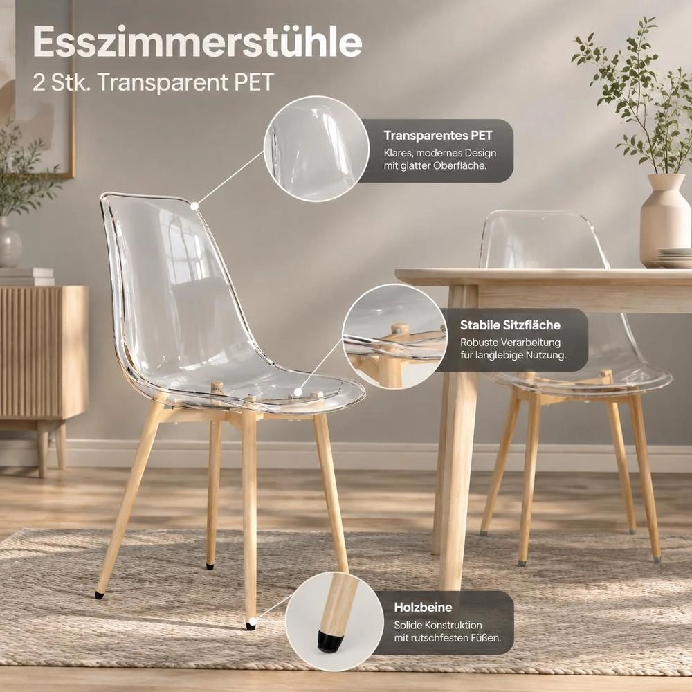 Dining Chairs, 2 Pieces, Transparent PET