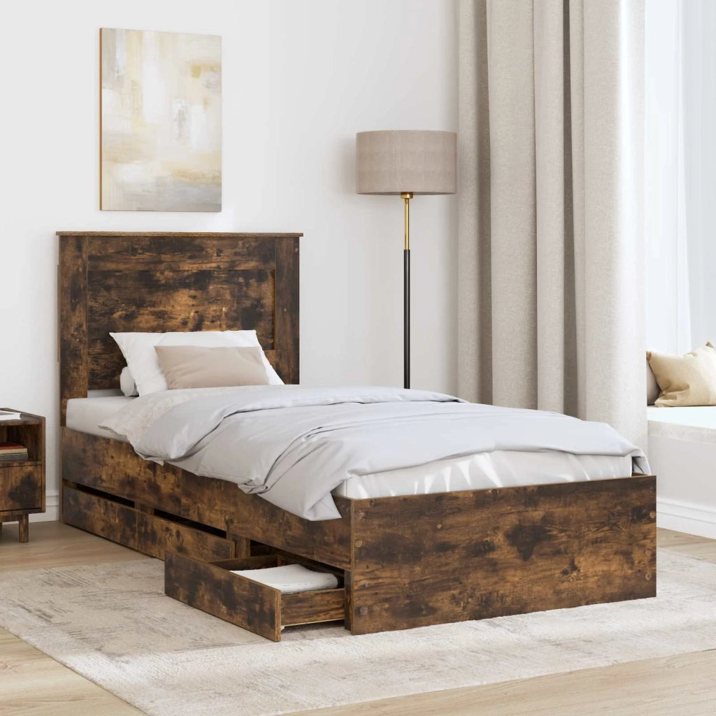 Struttura del letto con cassetto Rovere fumé 75 x 190 cm
