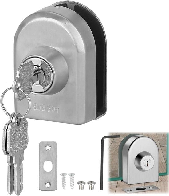 Porta di vetro in acciaio inossidabile con serratura a vetro per pavimento con disegno occlusale a V per spessore di porta 10-12 mm - Adatto per uso residenziale o uffici - Blocco di sicurezza a scorrimento singolo per pavimento