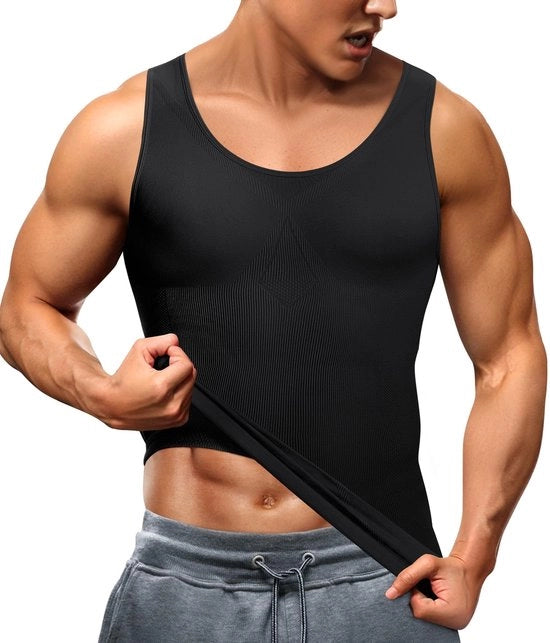 Tank top per uomo con forma figura, vestito compressivo per uomo con effetto dimagrante - Nero
