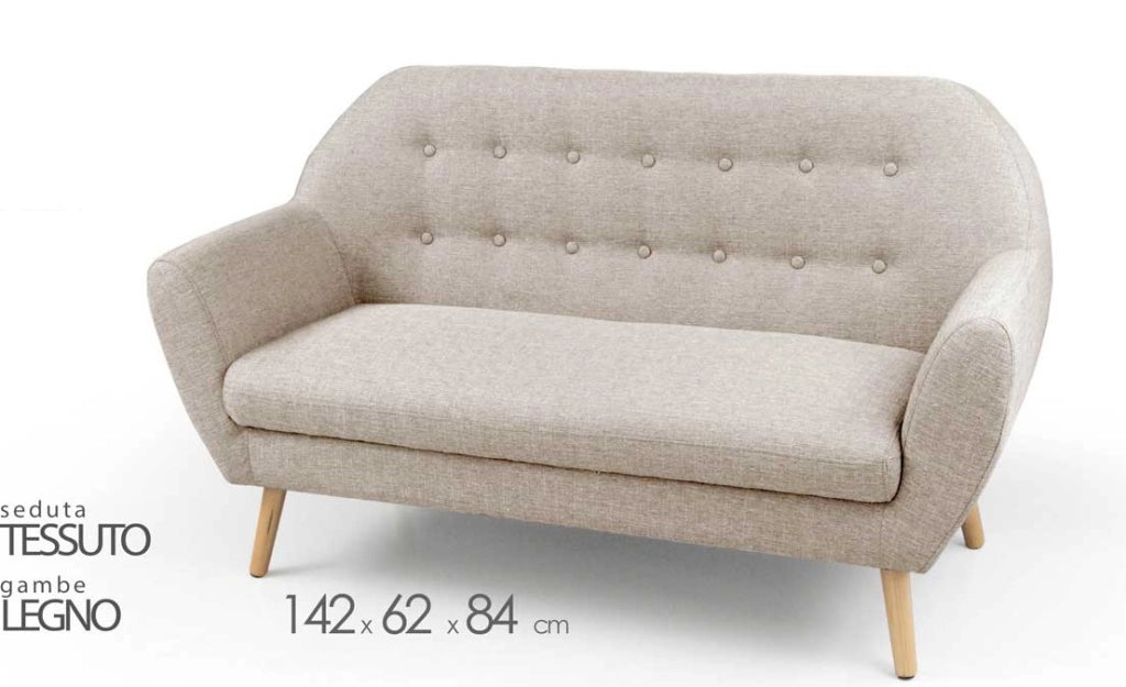 DIVANETTO DA ARREDO IN TESSUTO CON GAMBE IN LEGNO 142 X 62 X H84CM TORTORA