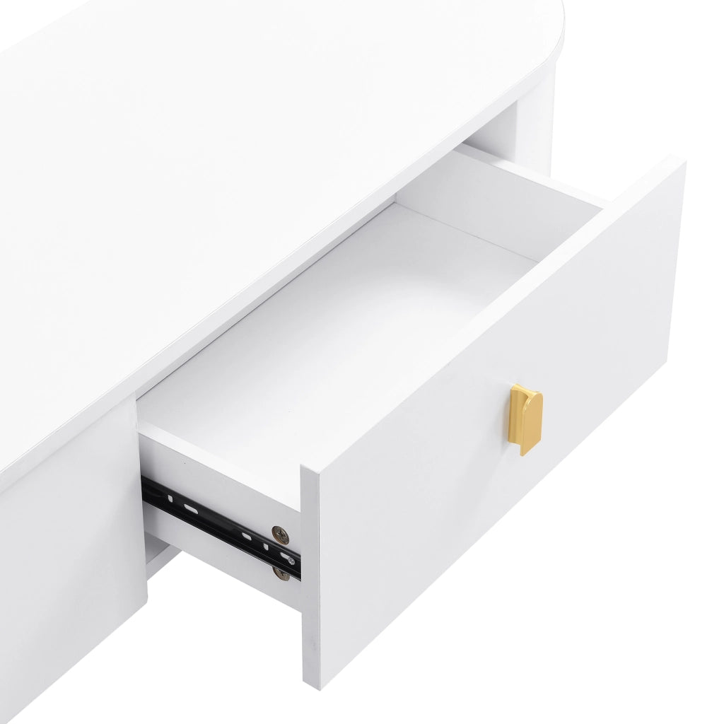 Mobile Porta TV con 3 Cassetti; Maniglie e Piedini Dorati; Angoli Arrotondati; Finitura Laccata; in MDF; 174??35??41 cm; Bianco