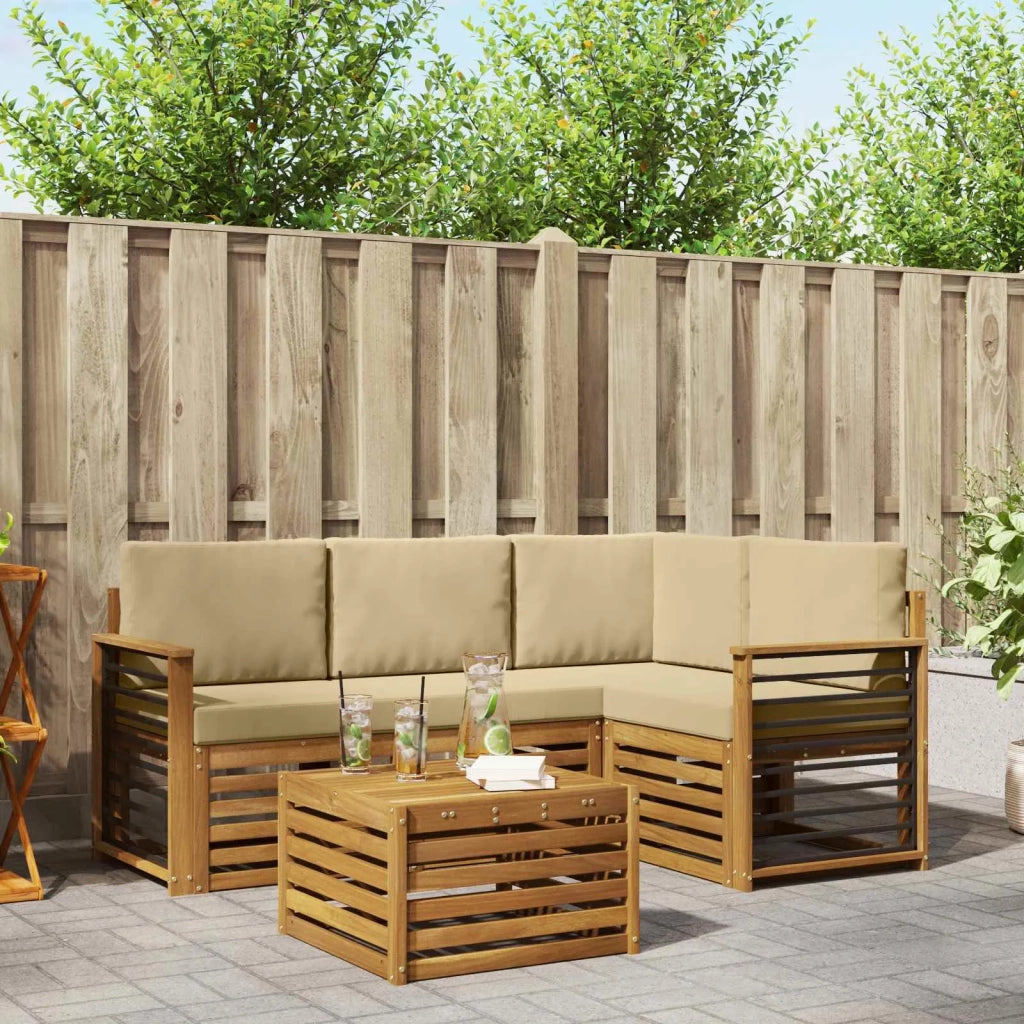 Set di divani da esterno con cuscino 5 pcs Naturale e Beige 3374783
