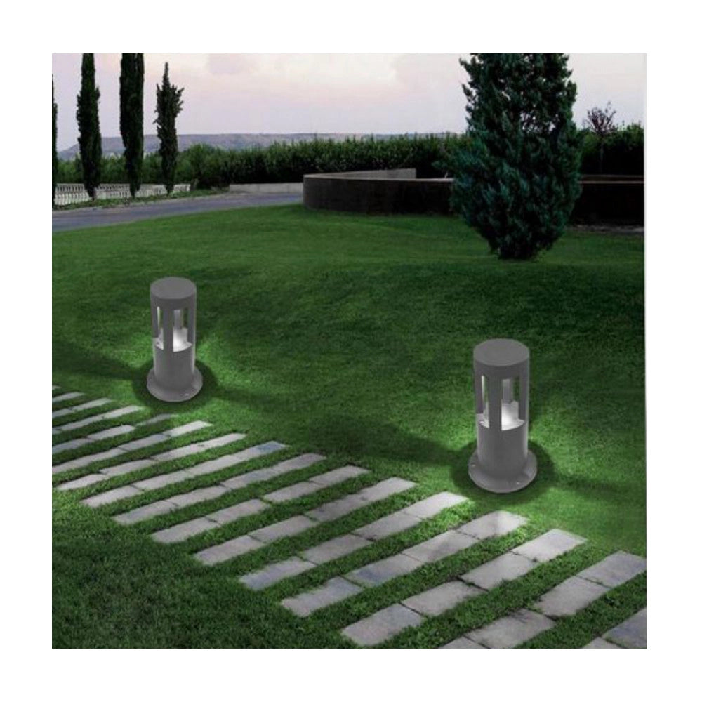 Trade Shop - Lampada Da Terra Segnapasso Grigio Da Giardino Ip65 In Alluminio Vetro 12w Es59 -