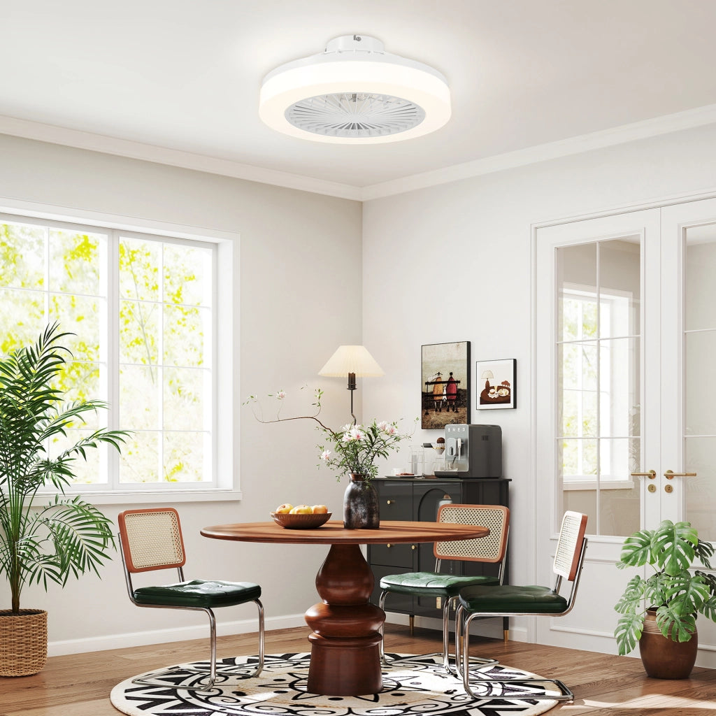 Ventilatore da soffitto con luce LED e telecomando, 6 velocità, motore DC in rame, bianco per casa