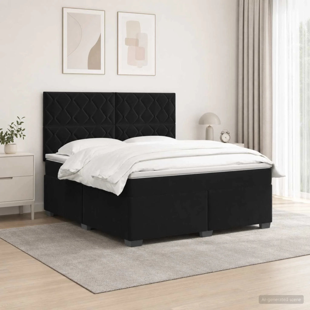 Letto box spring con materasso Nero 160 x 200 cm Velluto 3455146