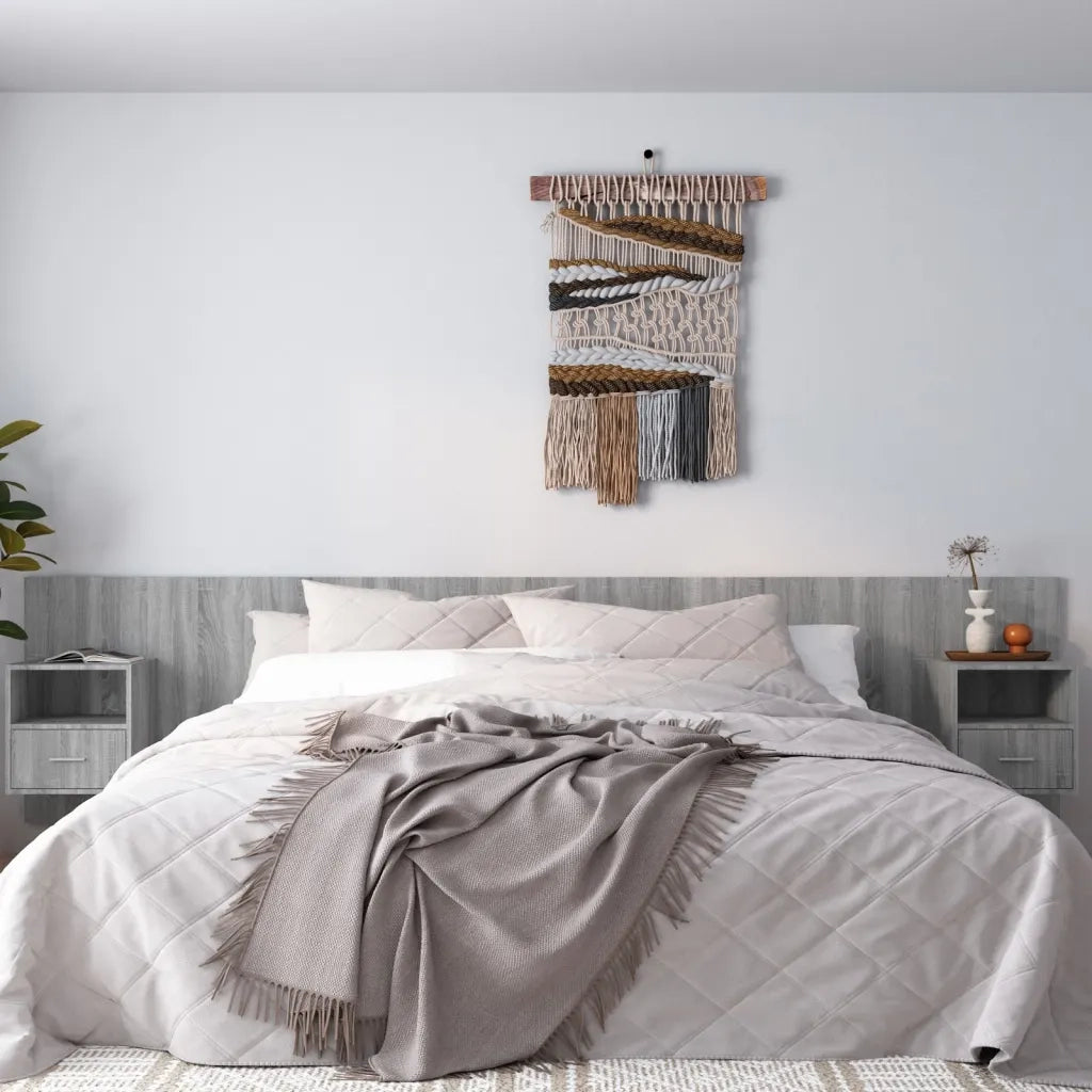 Testiera Letto con Comodini in Legno Multistrato Grigio Sonoma 3115770