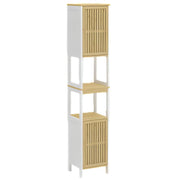 MOBILE DA BAGNO IN LEGNO CON 2 ANTE E RIPIANO IN BAMBOO COLORE BIANCO DIMENSIONI 32X30X173 CM