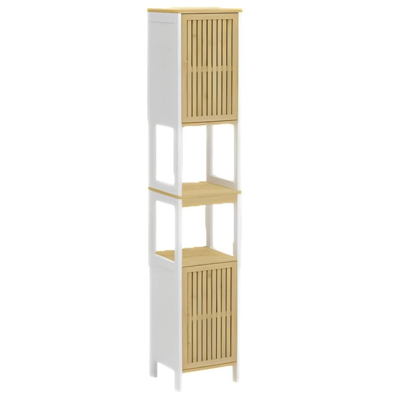 MOBILE DA BAGNO IN LEGNO CON 2 ANTE E RIPIANO IN BAMBOO COLORE BIANCO DIMENSIONI 32X30X173 CM