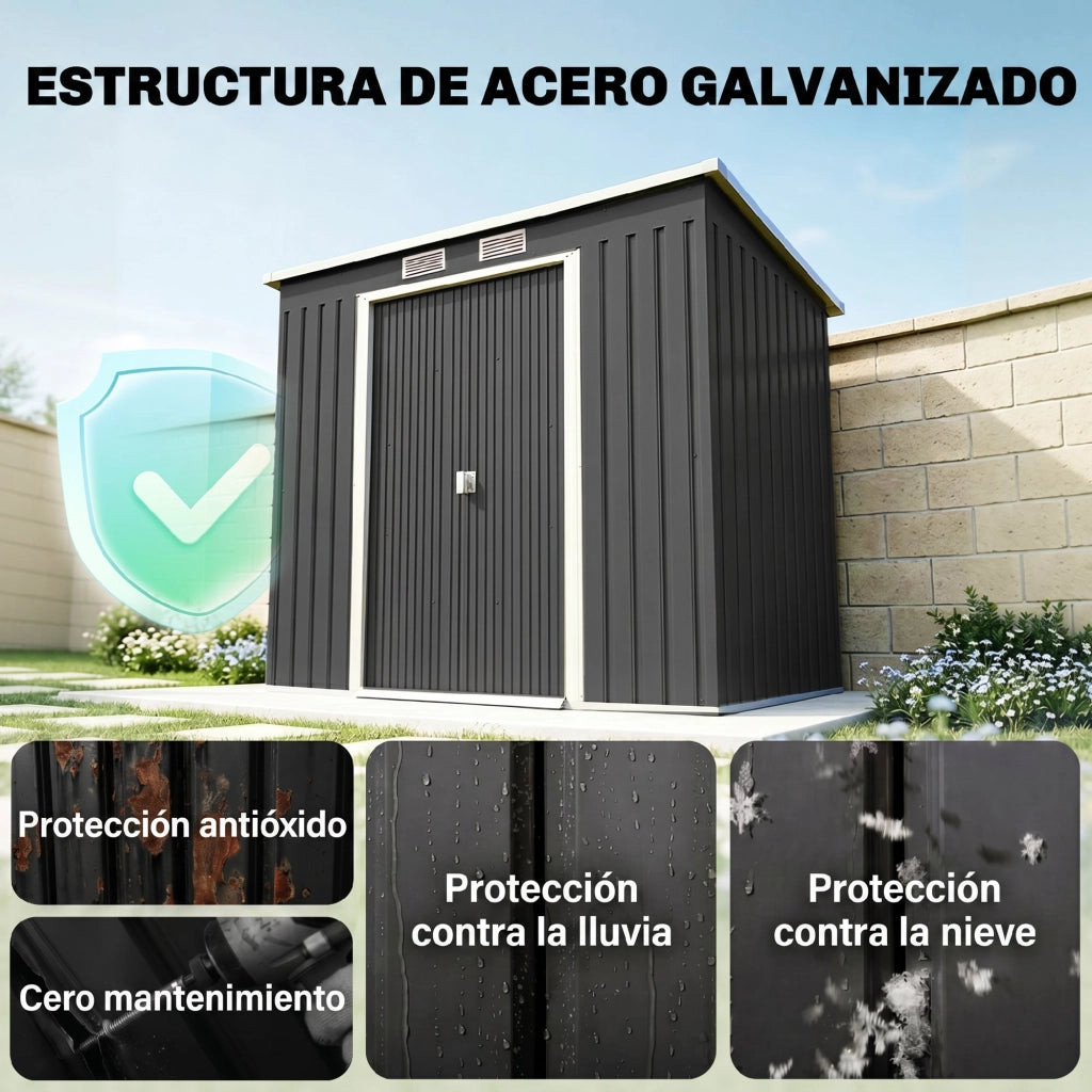 Casetta da giardino ¨C zephmum ¨C 213x130x172 cm grigio con porta scorrevole e finestre