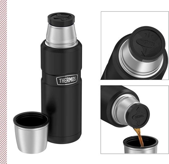 Termos di Acciaio Inossidabile 0,47 L con Coperchio in Materiale Morbido Nero