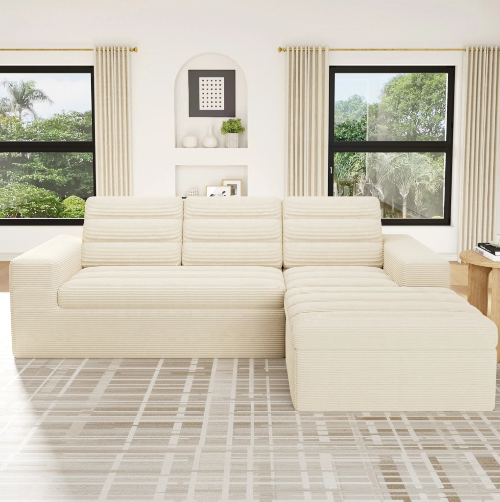 Sofa modulare angolare a L 253 x 161 x 89 cm in corduroy beige