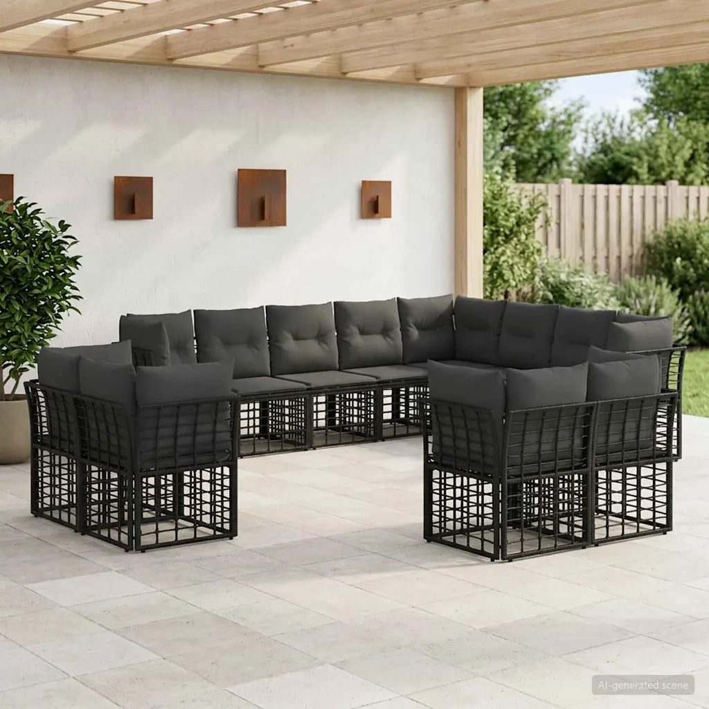 Set di divani da esterno Nero e Grigio scuro Poliestere