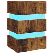 Comodino | Armadio da Notte | Mobiletto da notte con LED Rovere Fumo 45x35x67 cm in Legno Multistrato