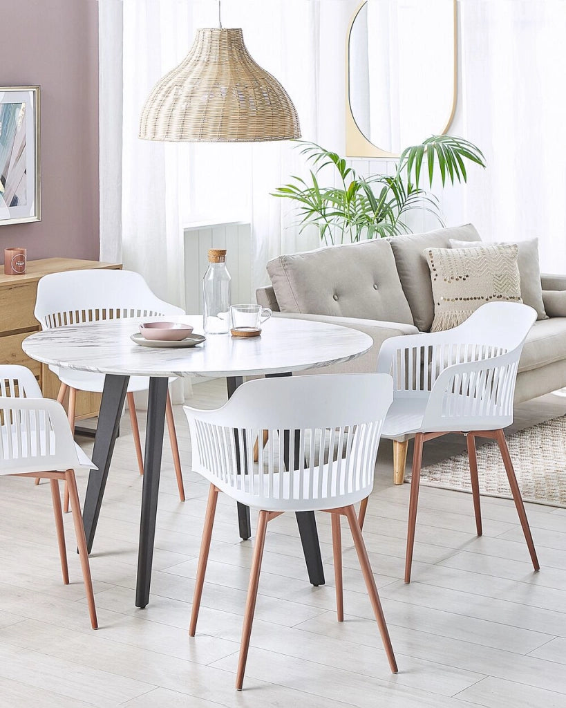 Set di 2 sedie da pranzo bianche in materiale sintetico gambe in metallo con schienale aperto da lavoro soggiorno moderno
