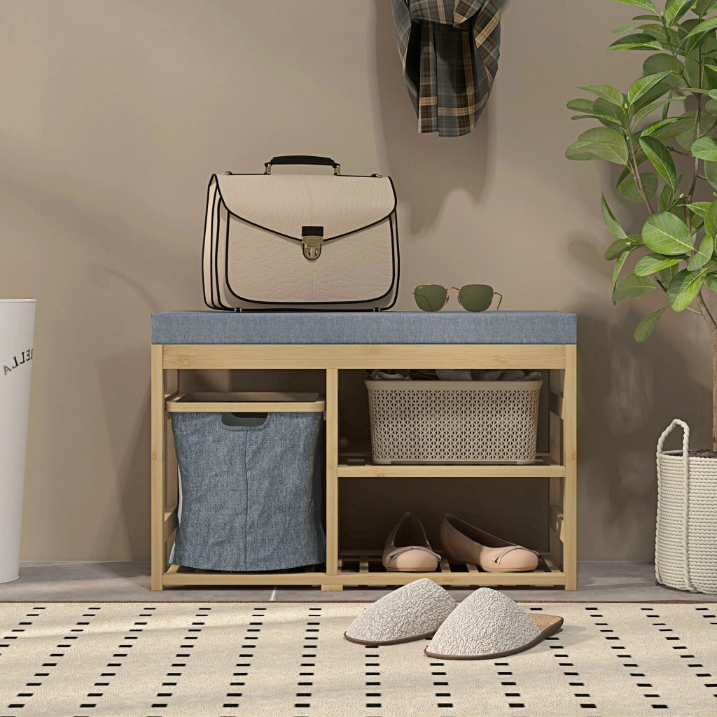 Scarpiera con Panca Seduta e Cesta Estraibile ¨C Xylo ¨C Legno Naturale 69x30x45 cm
