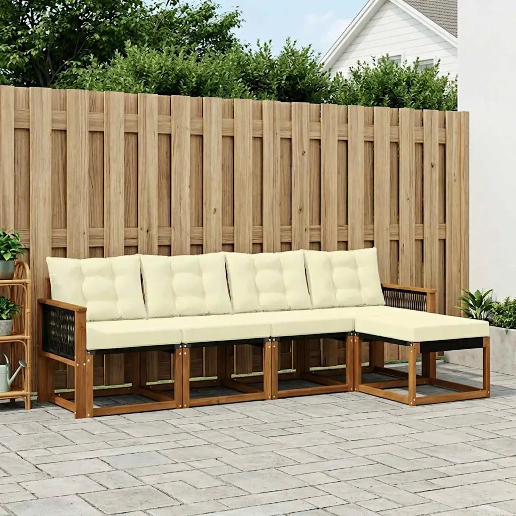 Set di divani da esterno con cuscino 5 pcs Naturale e Crema