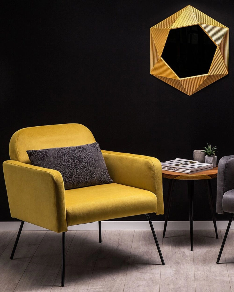 Poltrona Velluto Giallo Snelle Gambe in Metallo Nero Moderno Soggiorno Retrò