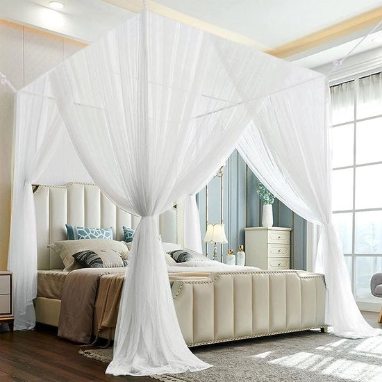 Tenda per letto matrimoniale con rete quadrata a maglie sottili per insetti - rete quadrata per insetti - 240 x 210 x 190 cm - bianca