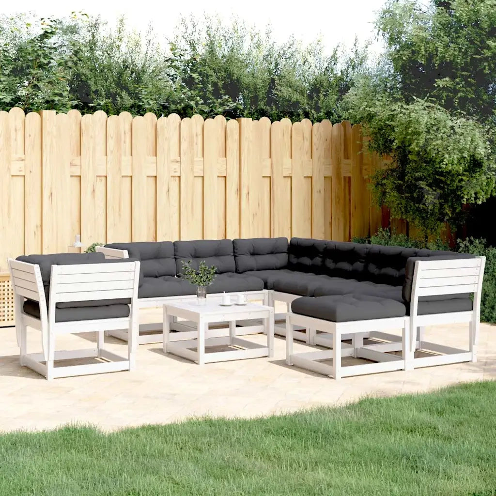 Set Salotto Giardino 8pz con Cuscini Bianco Legno Massello Pino
