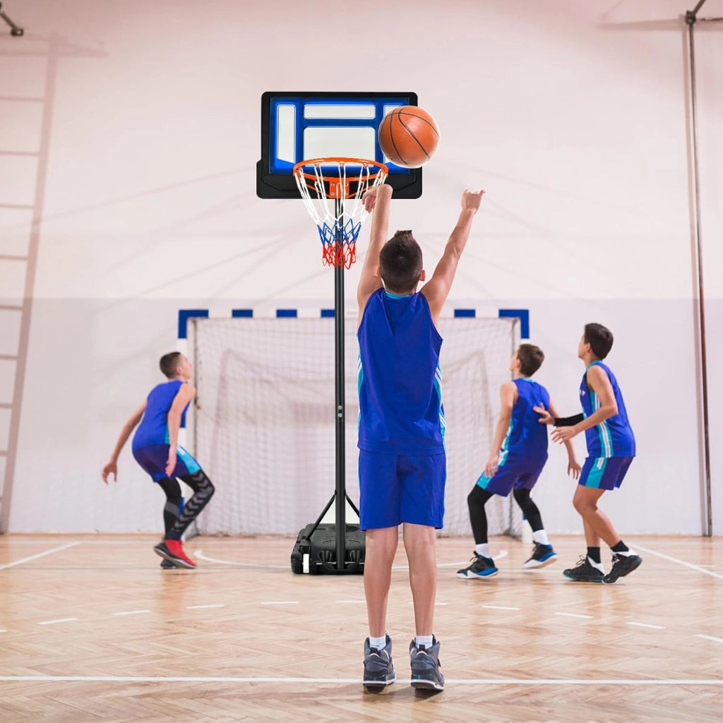 Canestro Basket da Interno ed Esterno Portatile e Regolabile in Altezza 90-210cm, Canestro da Basket per Bambini con Ruote, Incavo per Pallone e Tabellone Infrangibile