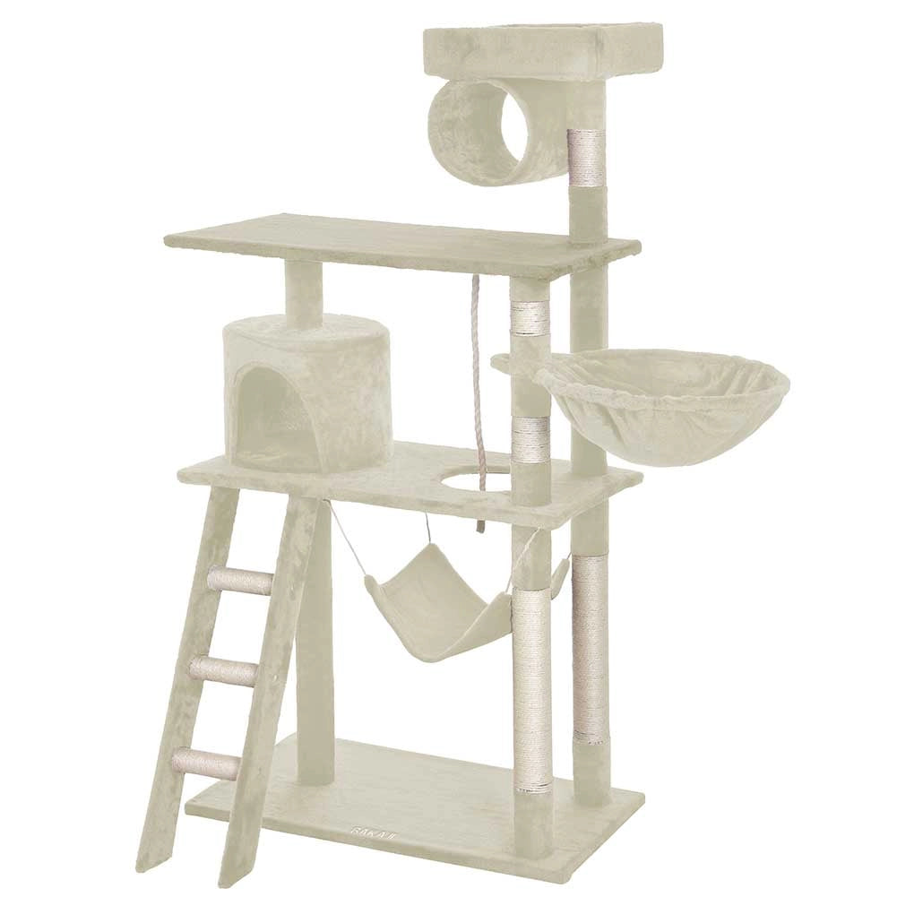 Albero Tiragraffi per Gatti Parco Giochi Cuccia Graffiatoio gatto 142cm Beige