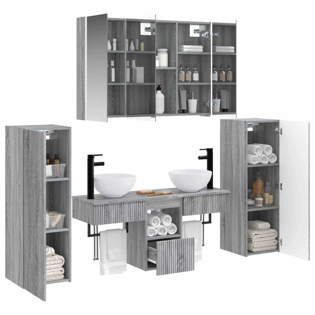Set di mobili per il bagno 6 pcs Sonoma grigio 3407124