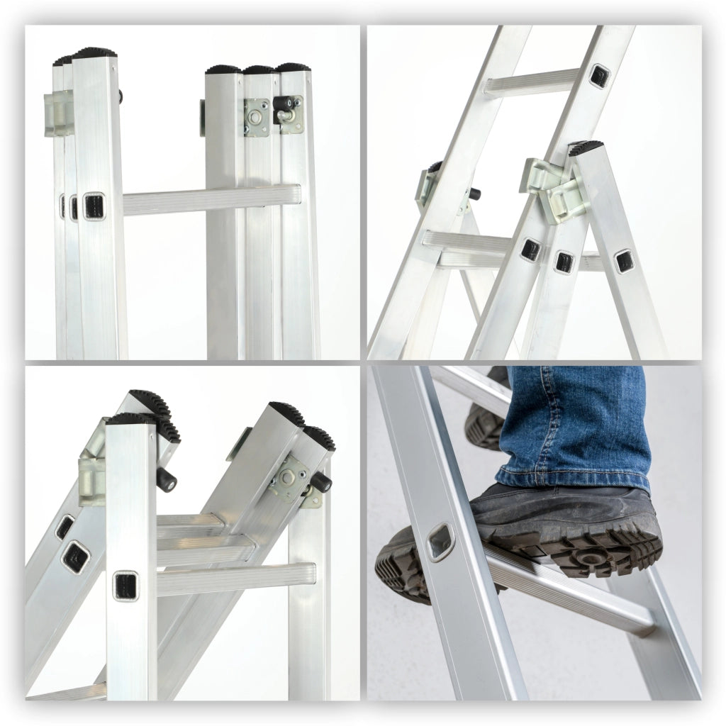 Scala universale in alluminio KADAX 3x7 pieghevole a doppia faccia, robusta + gancio