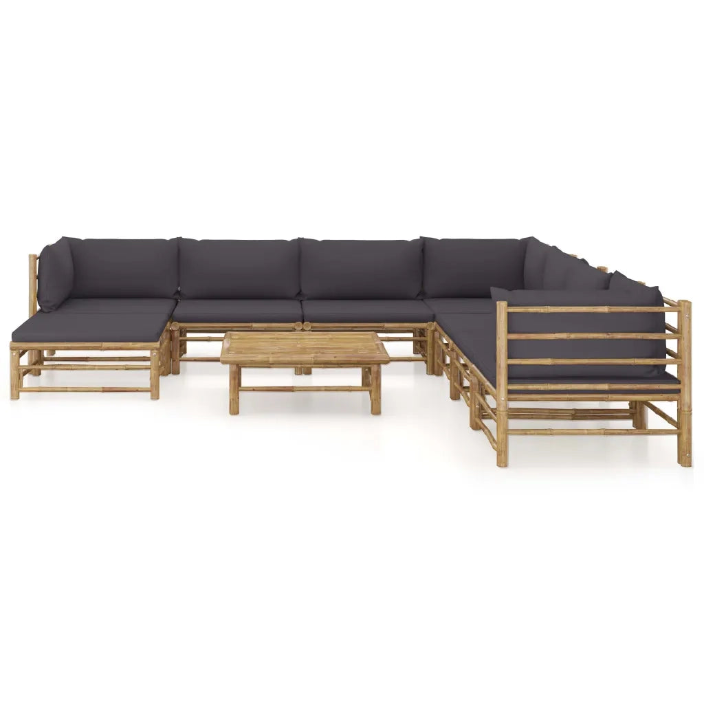 Set Divani da Giardino 9 pz con Cuscini Grigio Scuro in BambÃ¹ cod mxl 44455