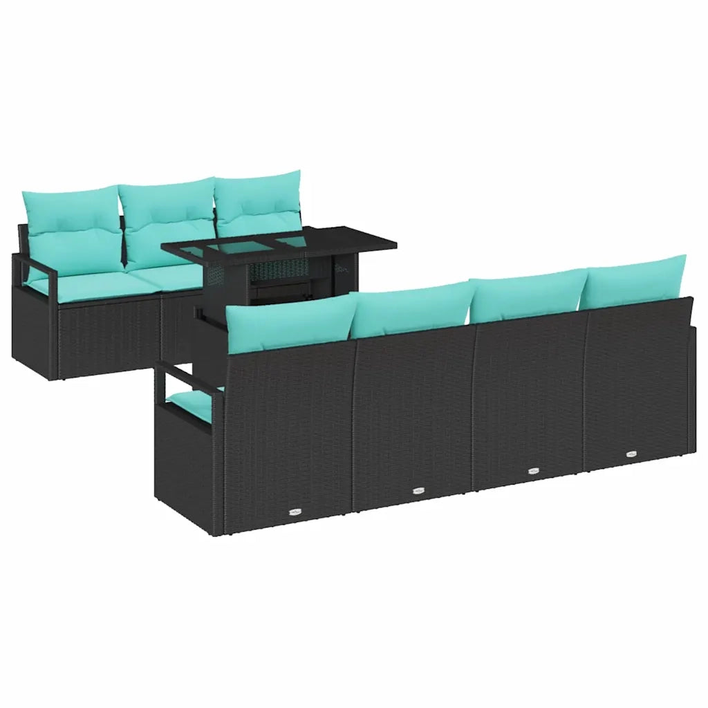 Set Divano da Giardino con cuscino 8 pcs Nero e Blu polyrattan