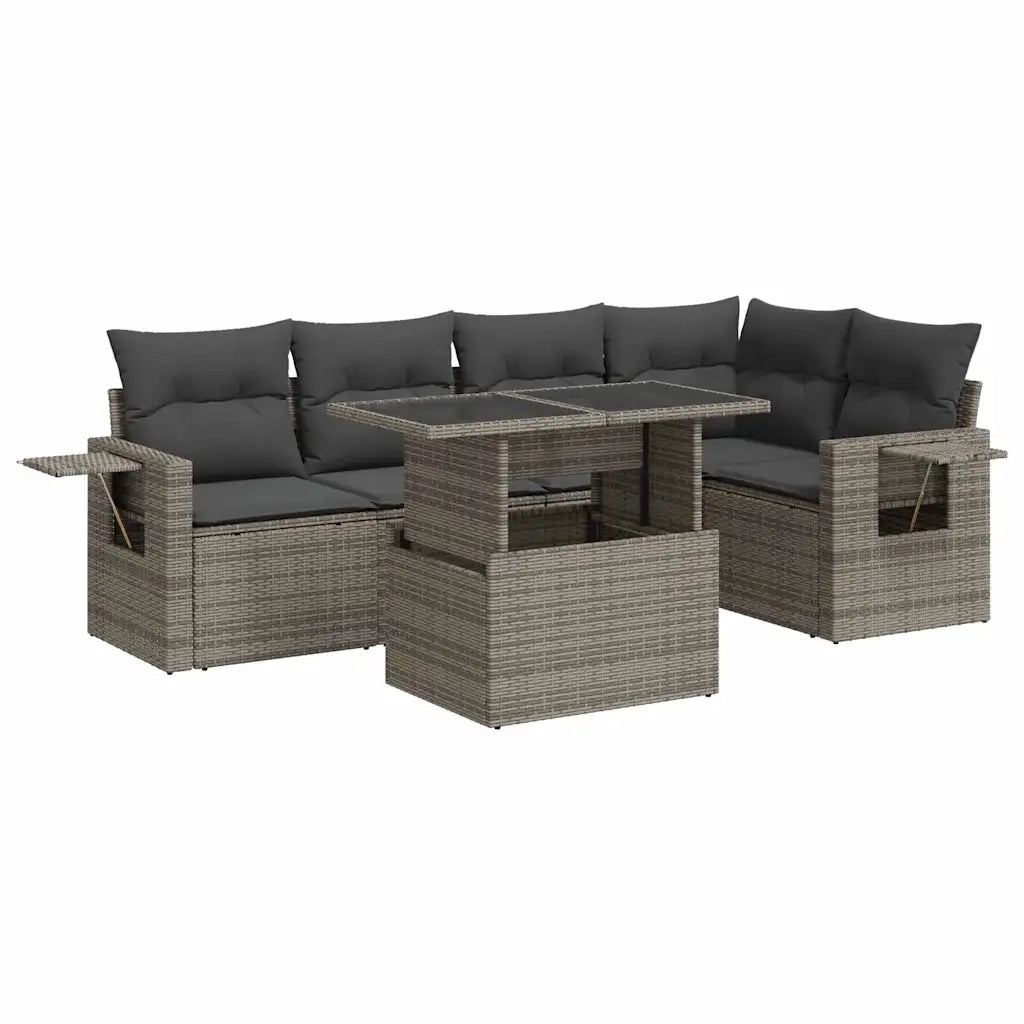 Set Divano da Giardino 6 pz con Cuscini Grigio in Polyrattan 3326481