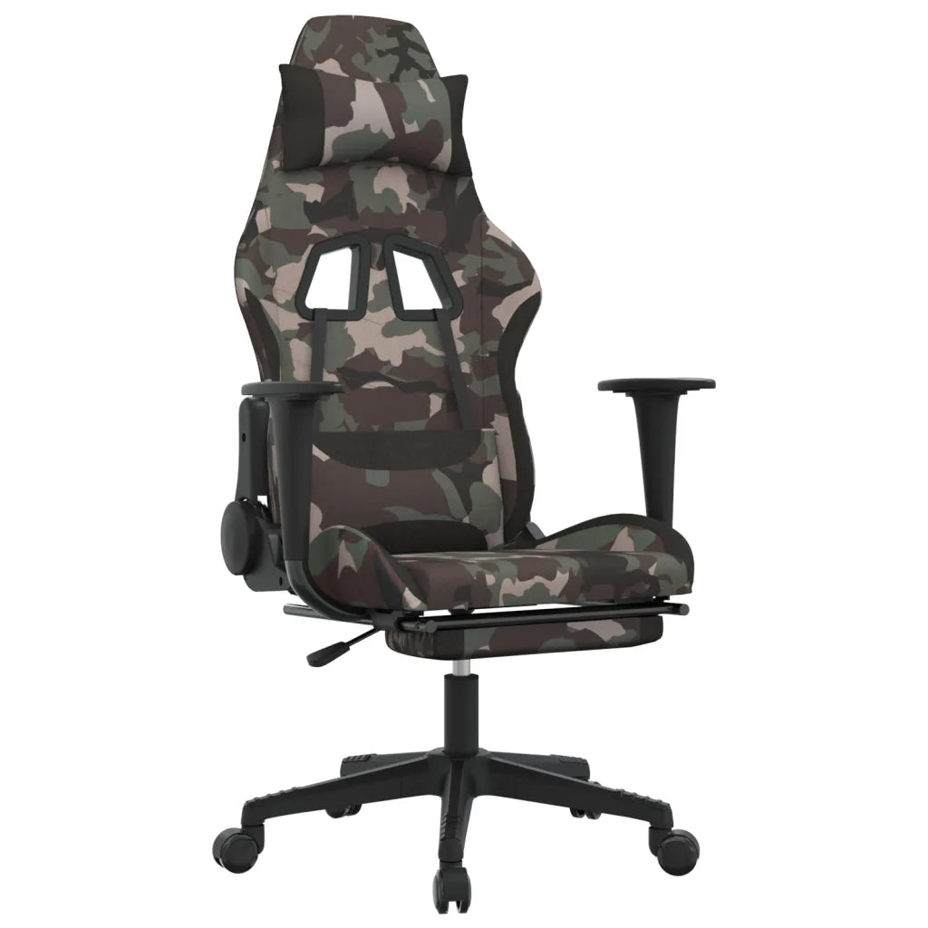 vidaXL Sedia da Gaming Massaggi Poggiapiedi Nero e Mimetico in Tessuto
