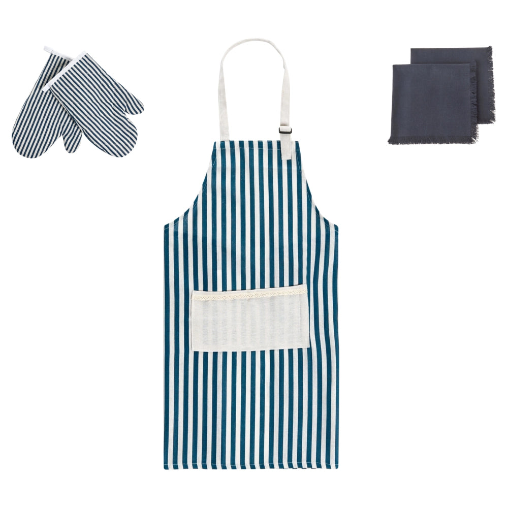 Set da cucina Grembiule Guanti da forno Panni da cucina blu tessili da cucina